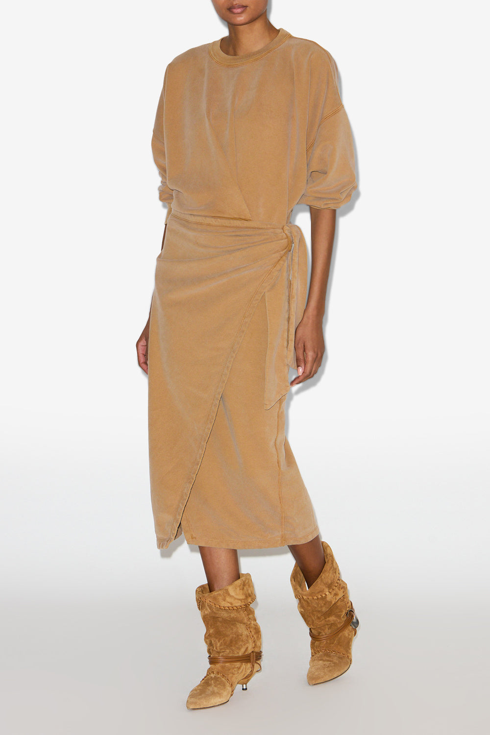 Sandrina long draped jersey sweatshirt dress - Caramel - Woman - 2