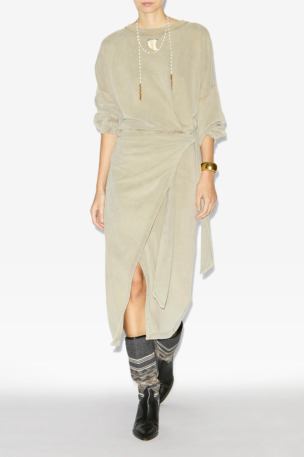 Robe sweatshirt longue sandrina drapée en jersey - Clair kaki - Woman - 2