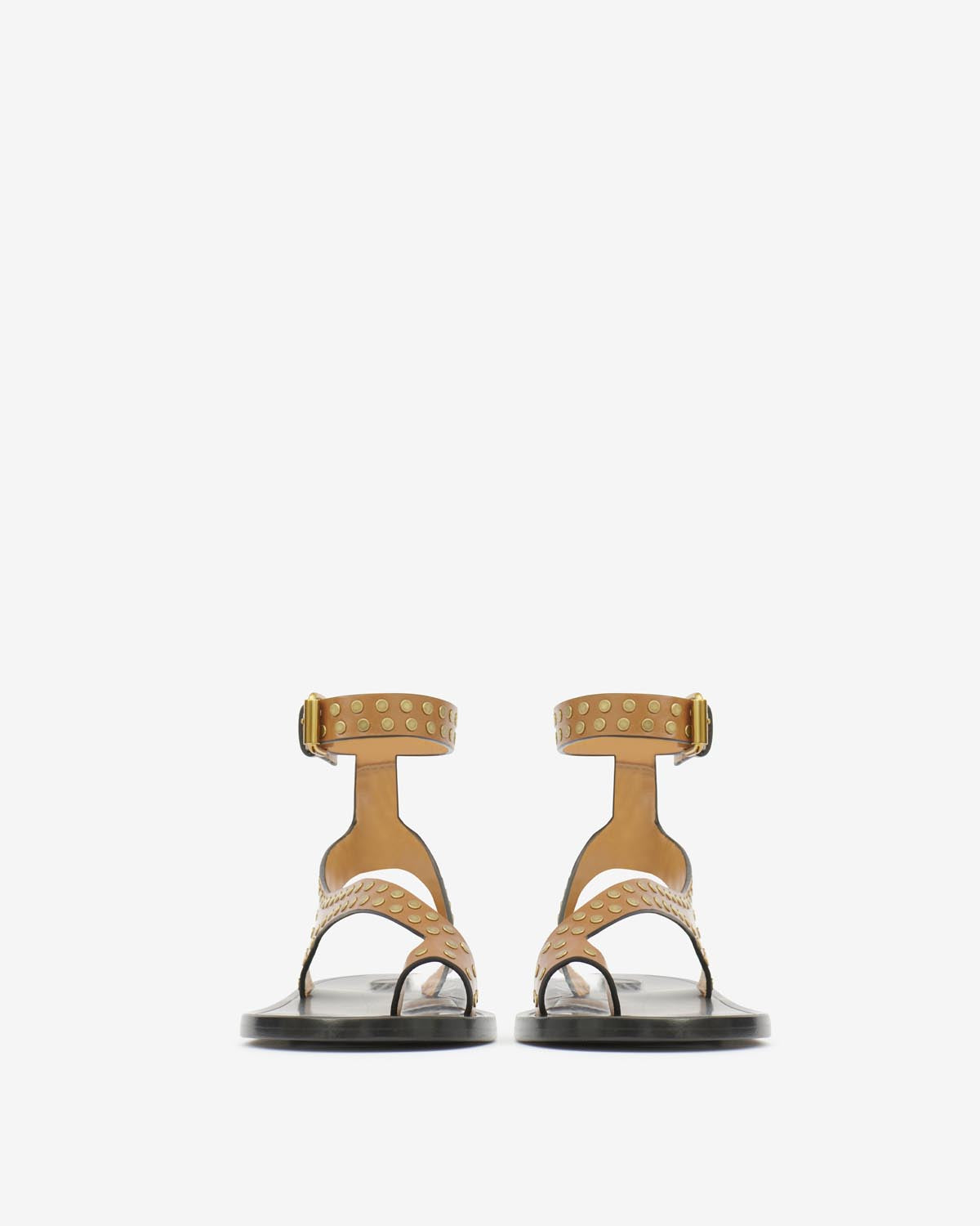 Leather studded flat sandals jiona - Havana - Woman - 3