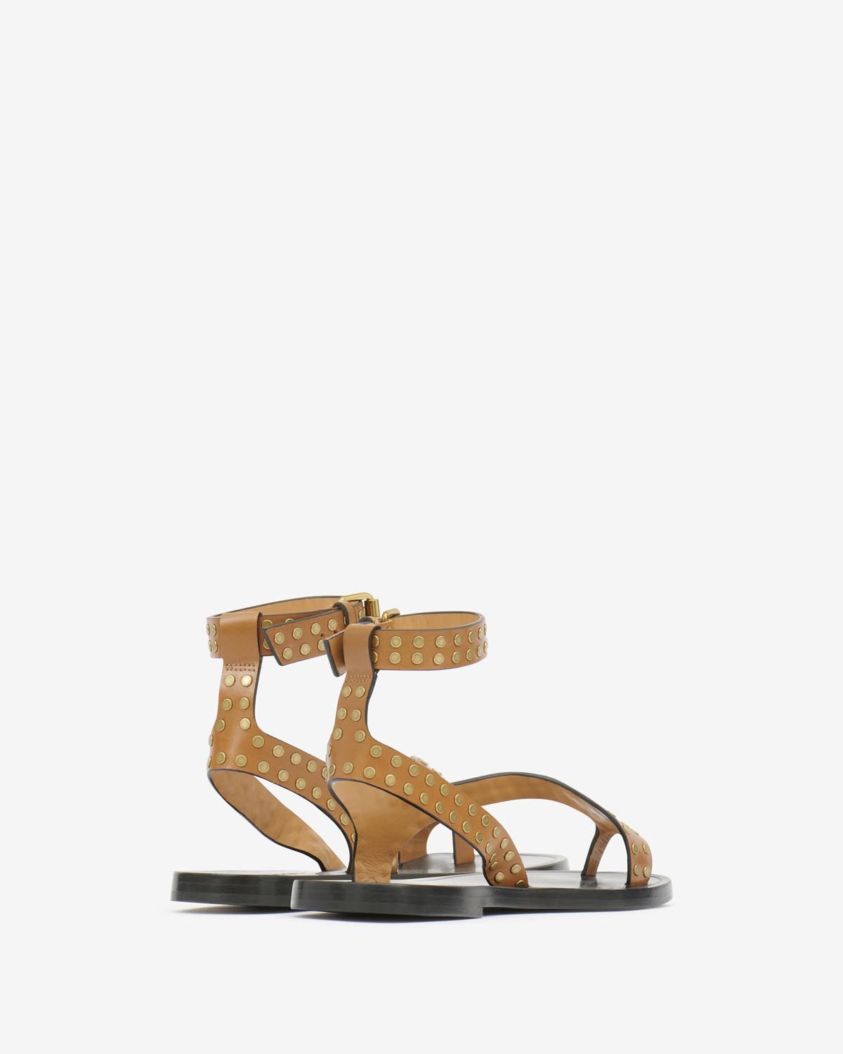 Leather studded flat sandals jiona - Havana - Woman - 2