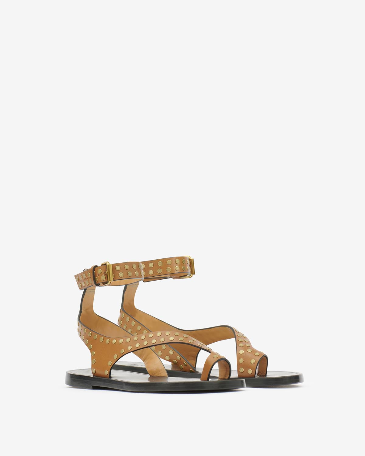 Leather studded flat sandals jiona - Havana - Woman - 4
