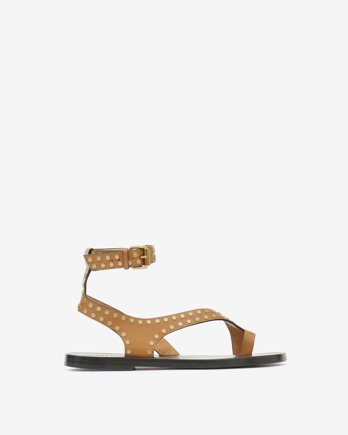 Leather studded flat sandals jiona - Havana - Woman - 1