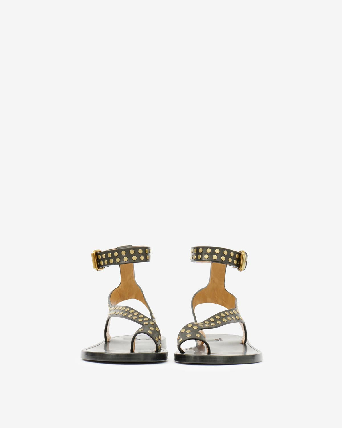 Leather studded flat sandals jiona - Black and gold - Woman - 4