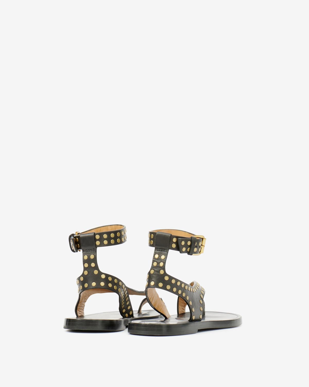 Leather studded flat sandals jiona - Black and gold - Woman - 2