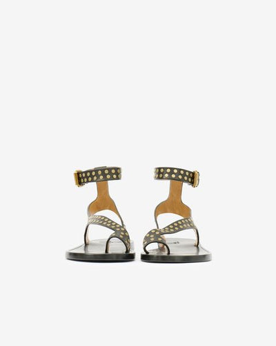 Leather studded flat sandals jiona - Black and gold - Woman - 3