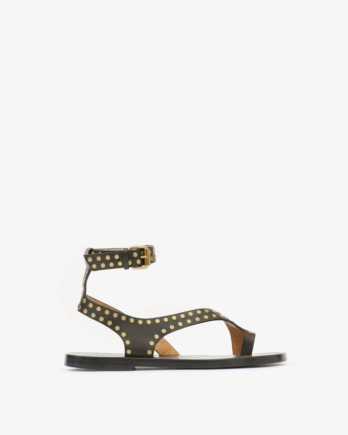 Leather studded flat sandals jiona - Black and gold - Woman - 1