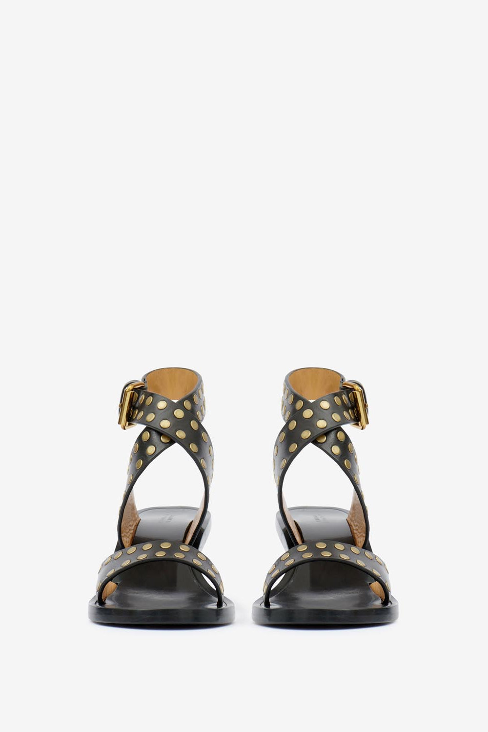 Sandalias planas de piel con tachuelas jilin - Black and gold - Woman - 4