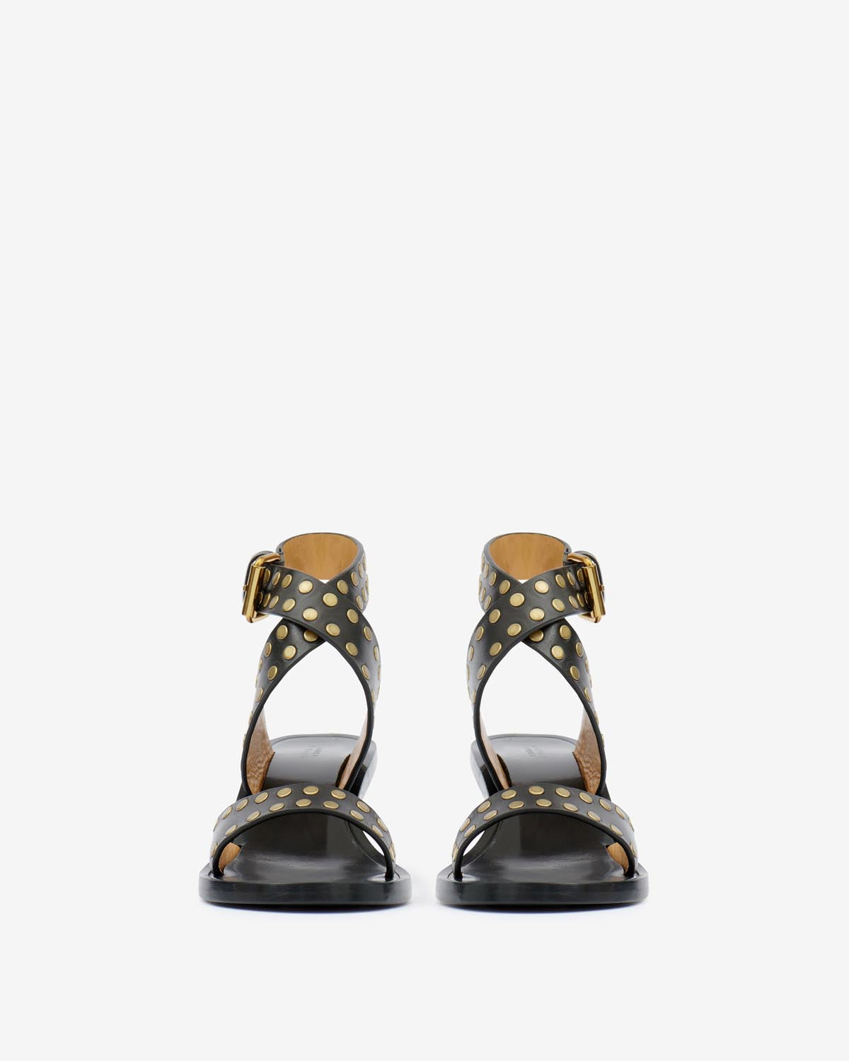 Sandalias planas de piel con tachuelas jilin - Black and gold - Woman - 4