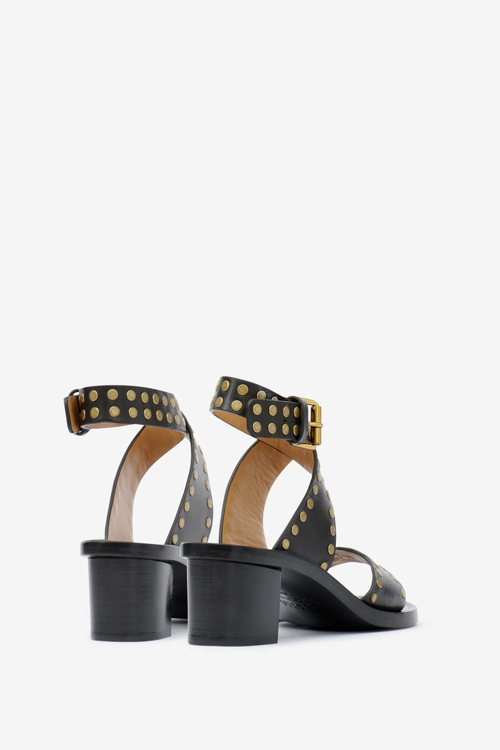 Sandalias planas de piel con tachuelas jilin - Black and gold - Woman - 2