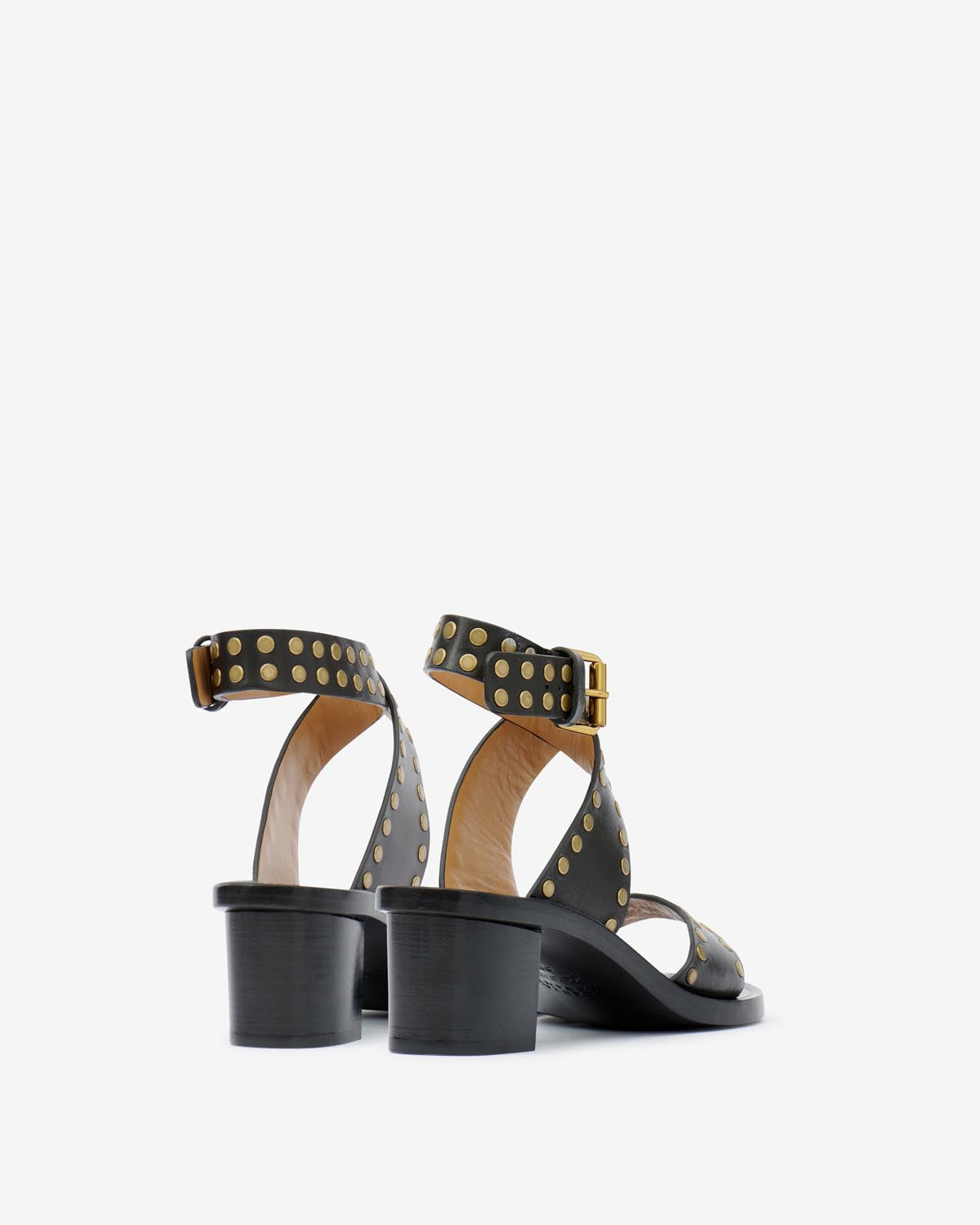 Sandalias planas de piel con tachuelas jilin - Black and gold - Woman - 2