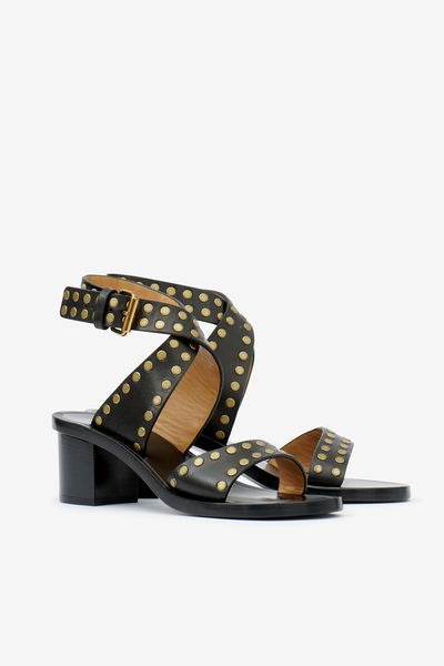Sandalias planas de piel con tachuelas jilin - Black and gold - Woman - 3