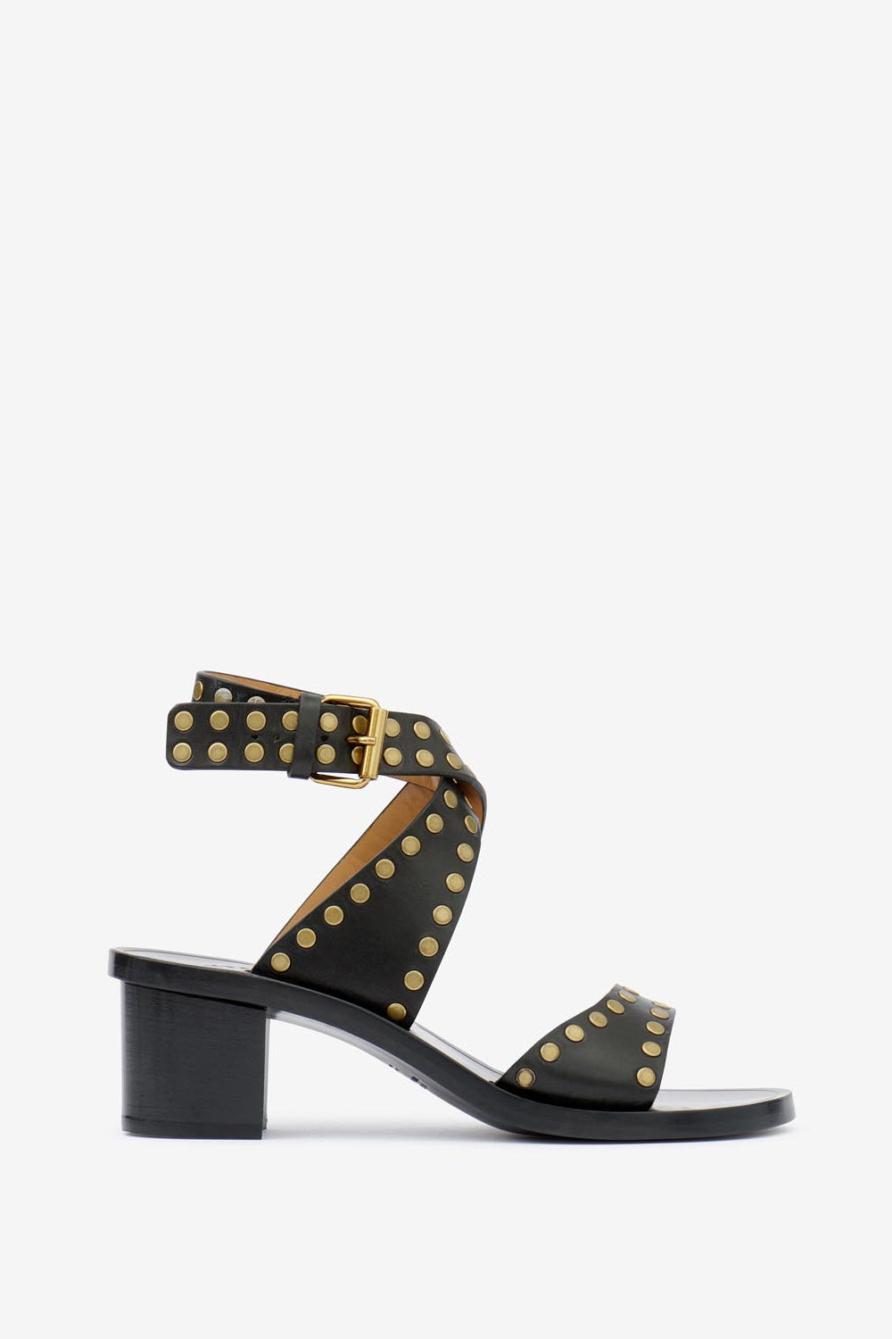 Sandalias planas de piel con tachuelas jilin - Black and gold - Woman - 1