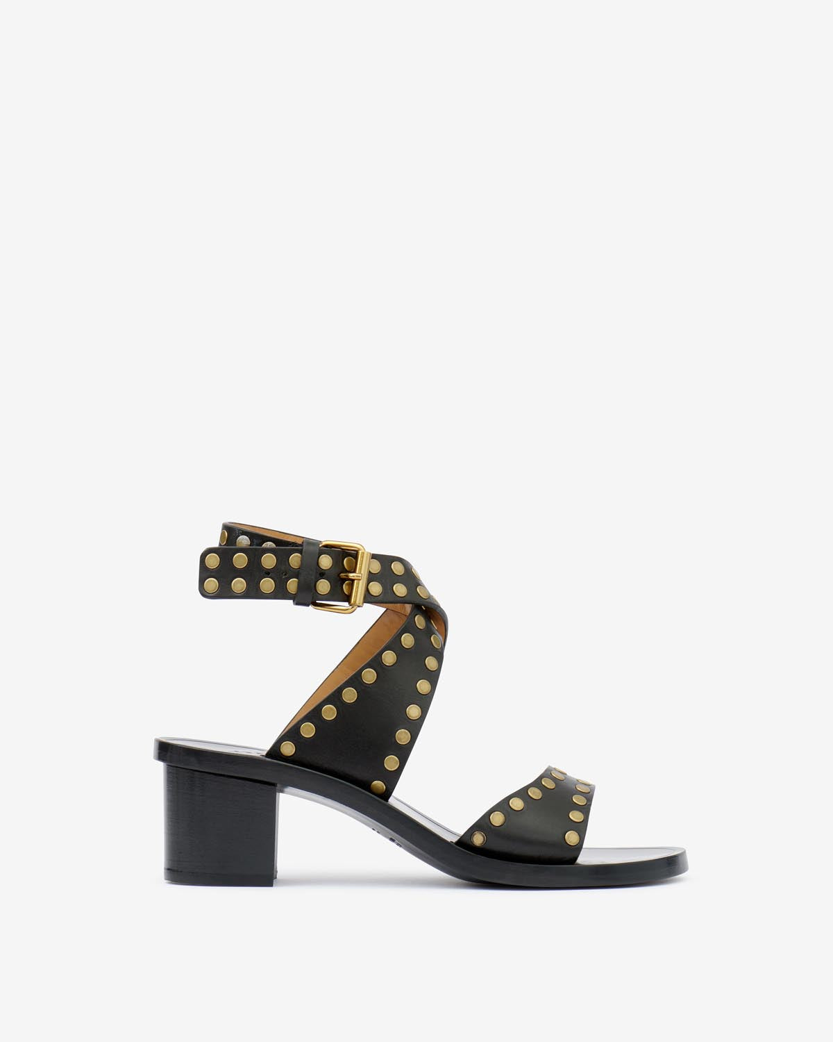 Sandalias planas de piel con tachuelas jilin - Black and gold - Woman - 1