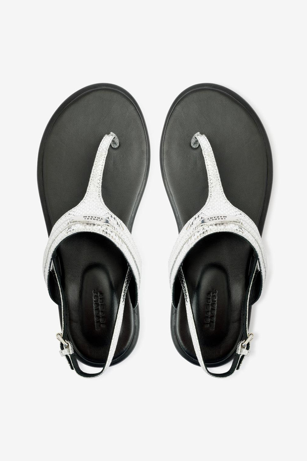 Nya flat leather sandals - 은 - Woman - 4