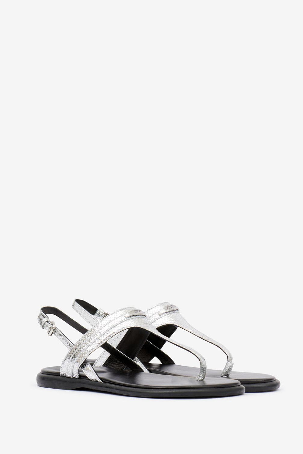 Nya flat leather sandals - 은 - Woman - 5