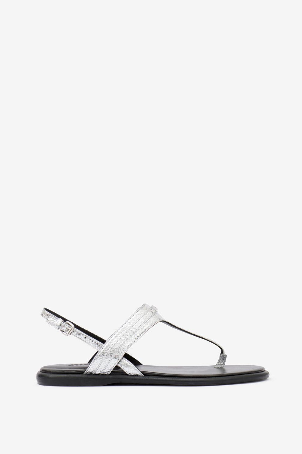 Nya flat leather sandals - 은 - Woman - 1