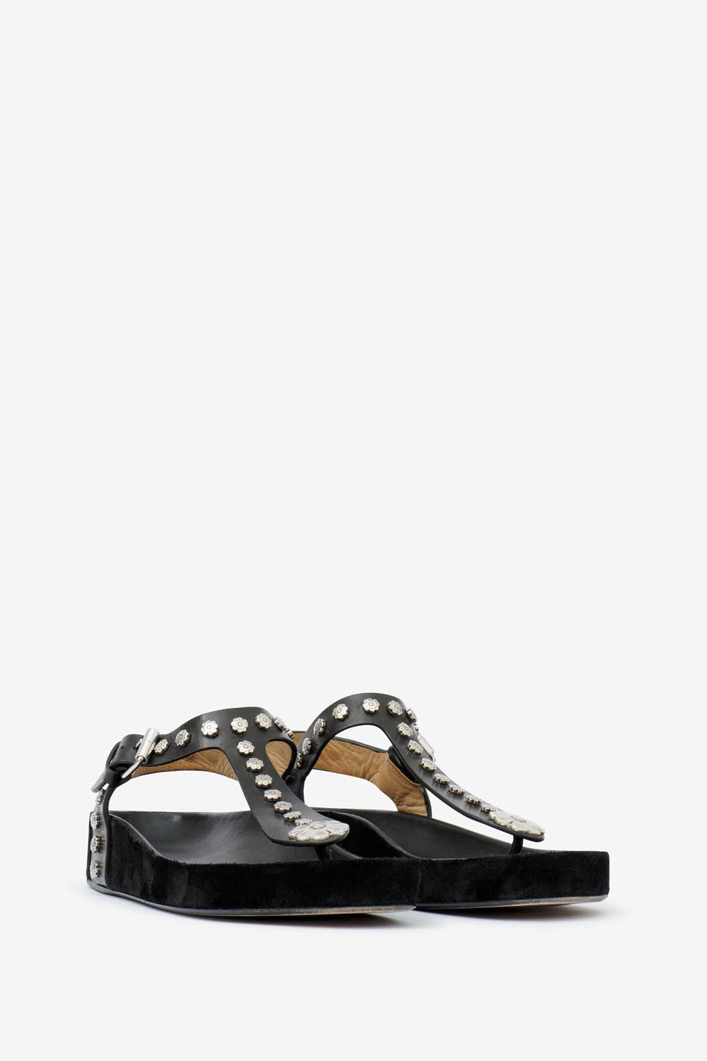 Enore flat studded leather sandals - Black and silver - Woman - 5