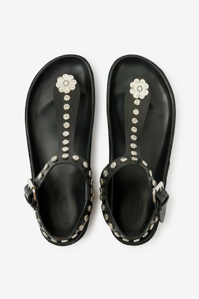 Enore flat studded leather sandals - Black and silver - Woman - 3