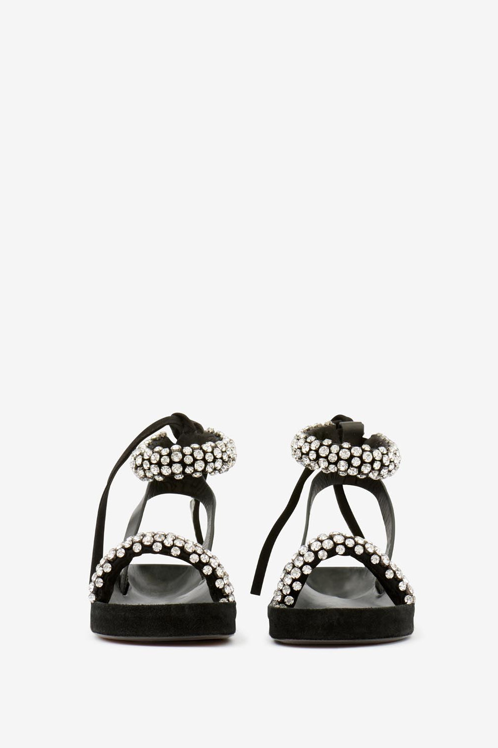 Sandalias planas de piel con strass mellan - Negro - Woman - 4