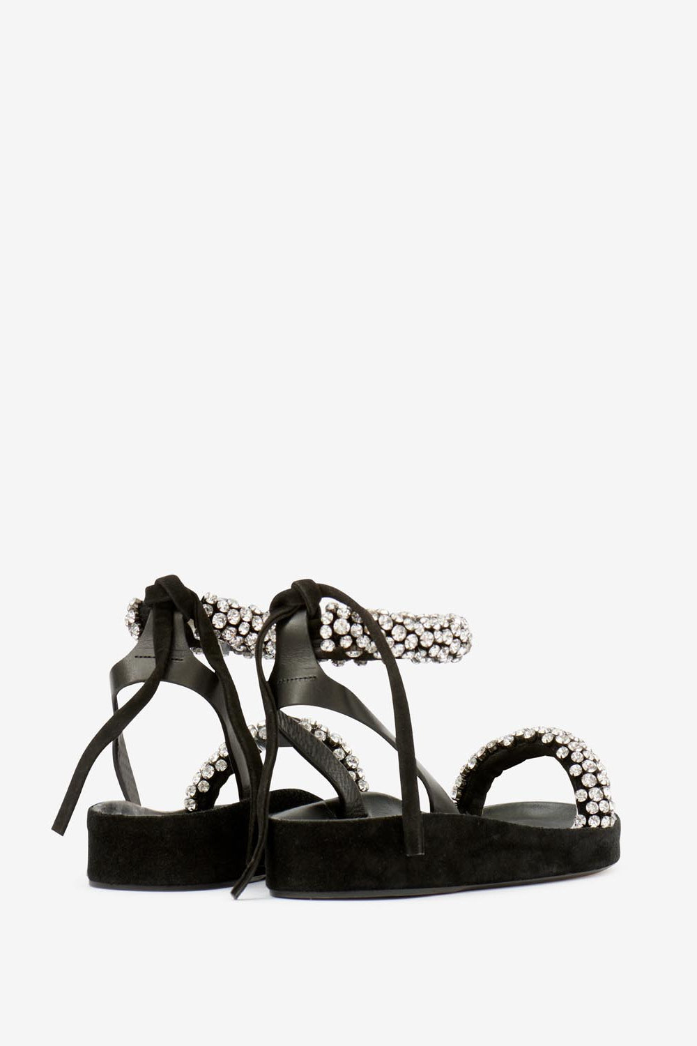 Sandalias planas de piel con strass mellan - Negro - Woman - 2