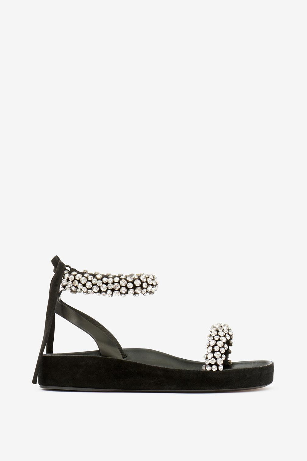 Sandalias planas de piel con strass mellan - Negro - Woman - 1