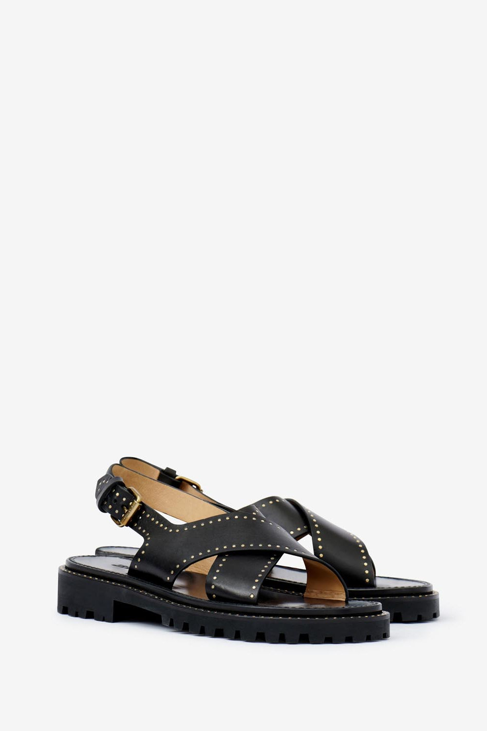 Sandali bassi in pelle con borchie baem - Nero - Woman - 5
