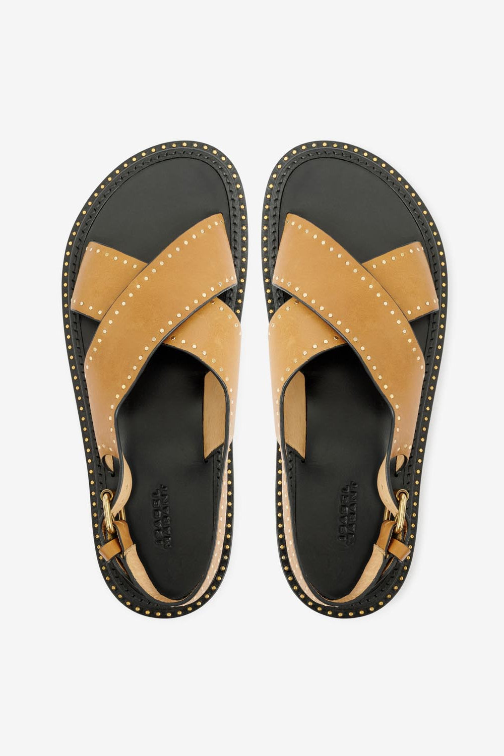Baem flat studded leather sandals - Havana - Woman - 3