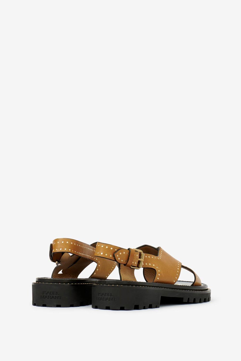 Baem flat studded leather sandals - Havana - Woman - 2