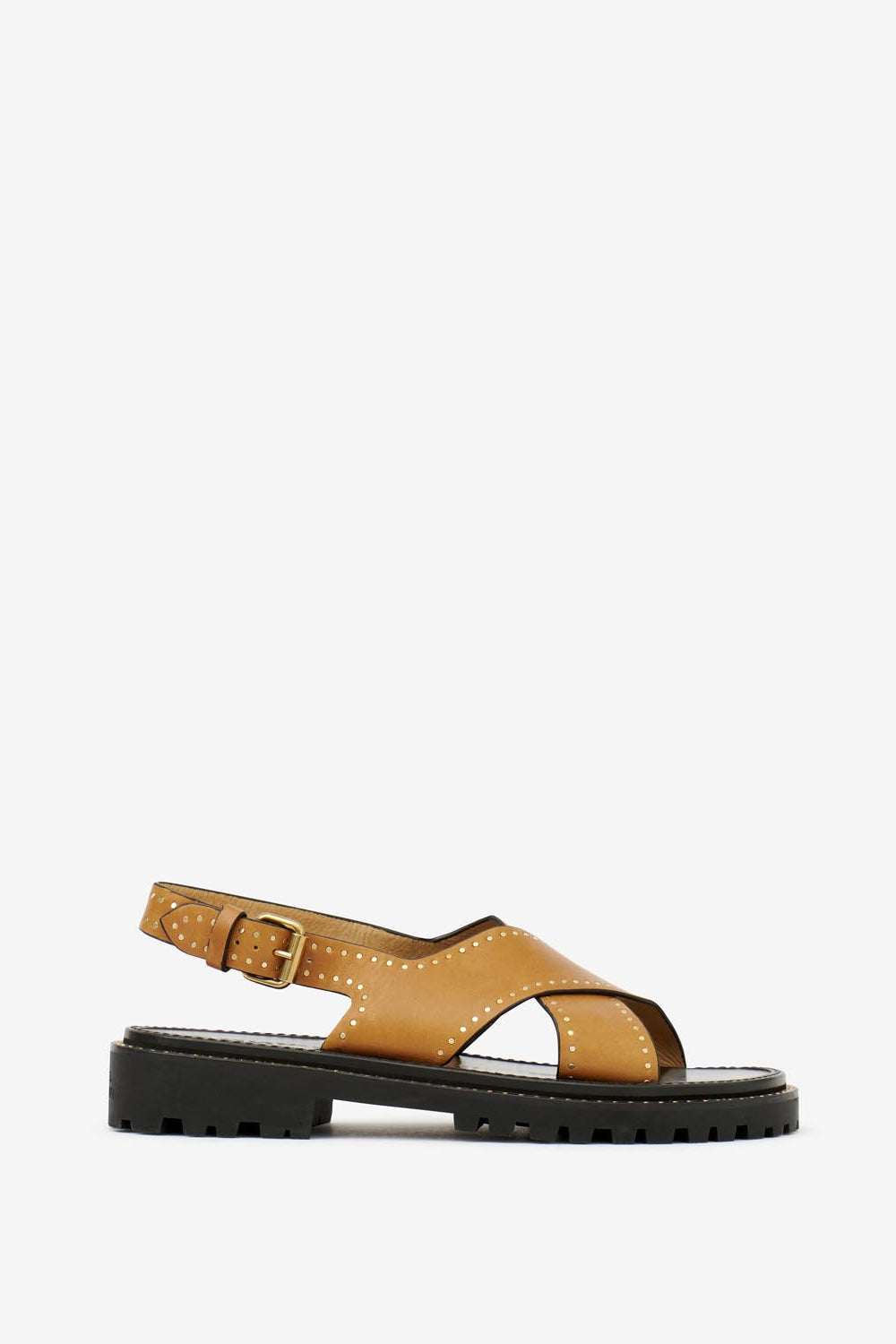 Baem flat studded leather sandals - Havana - Woman - 1