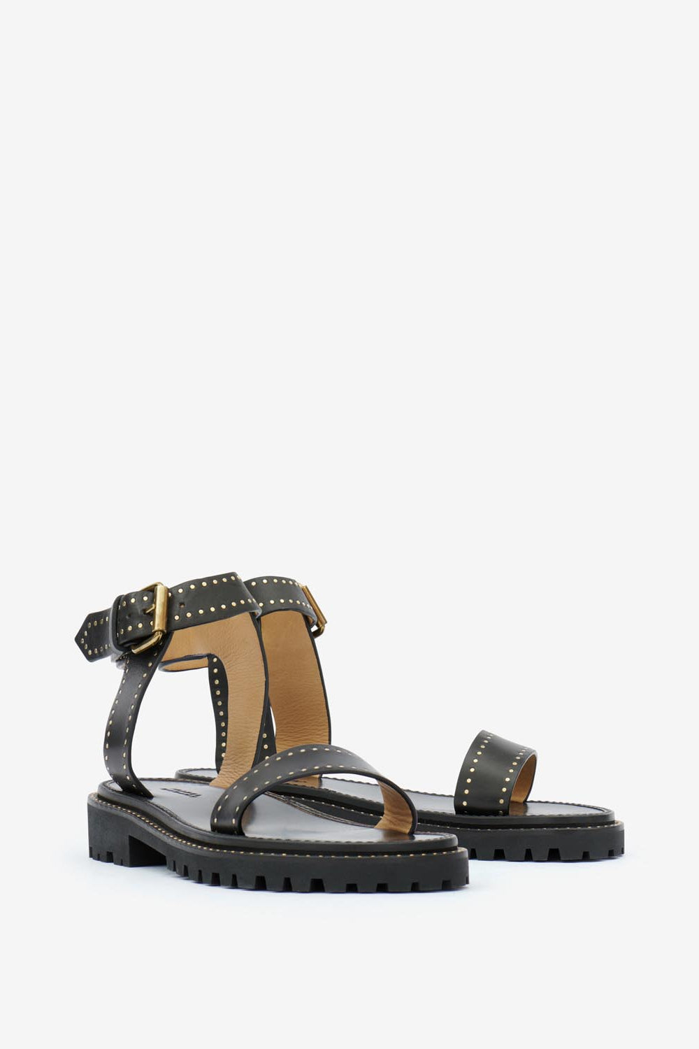 Sandalias planas de piel con tachuelas breena - Negro - Woman - 5