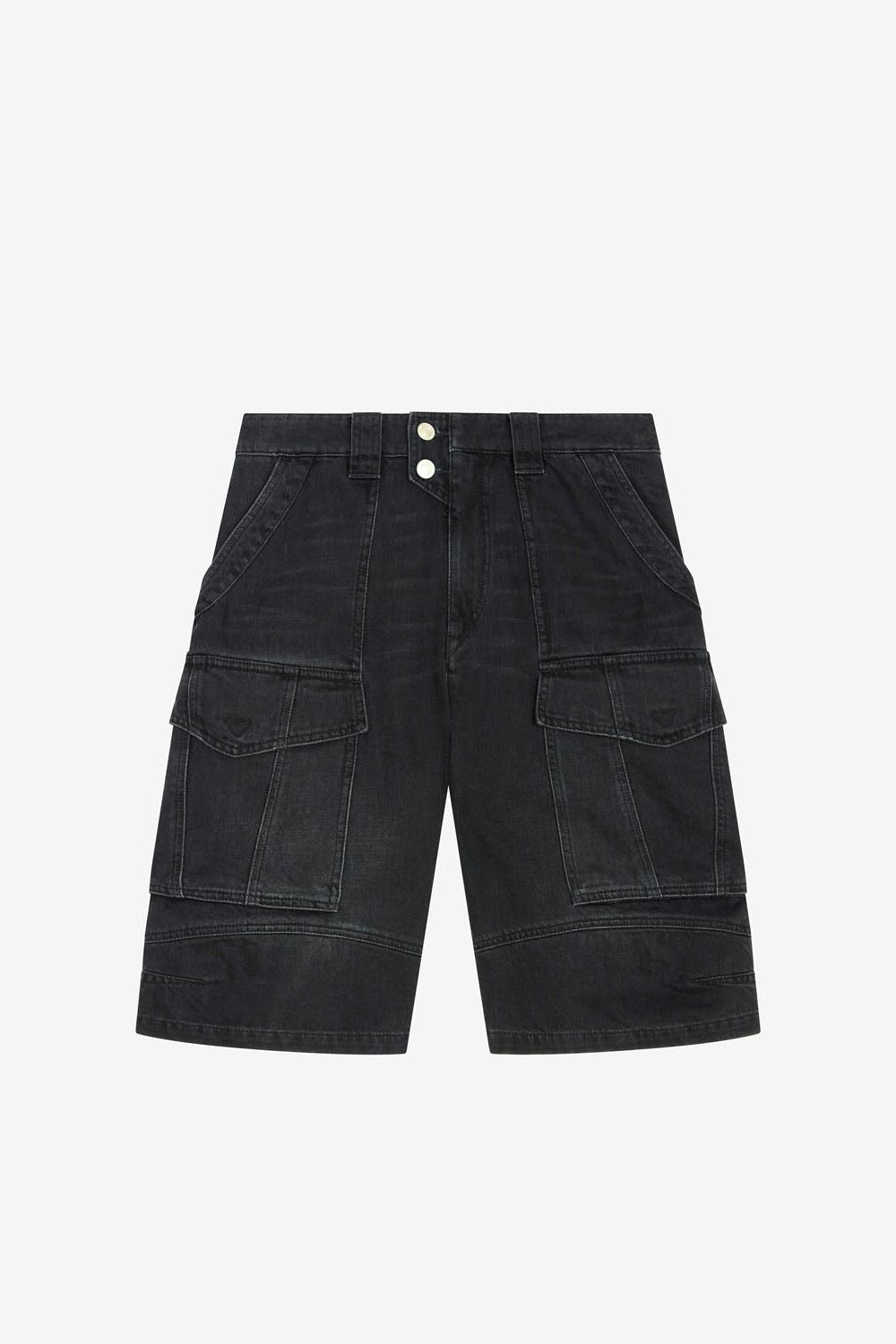 Long denim shorts with cargo pockets - Negro lavado - Woman - 1