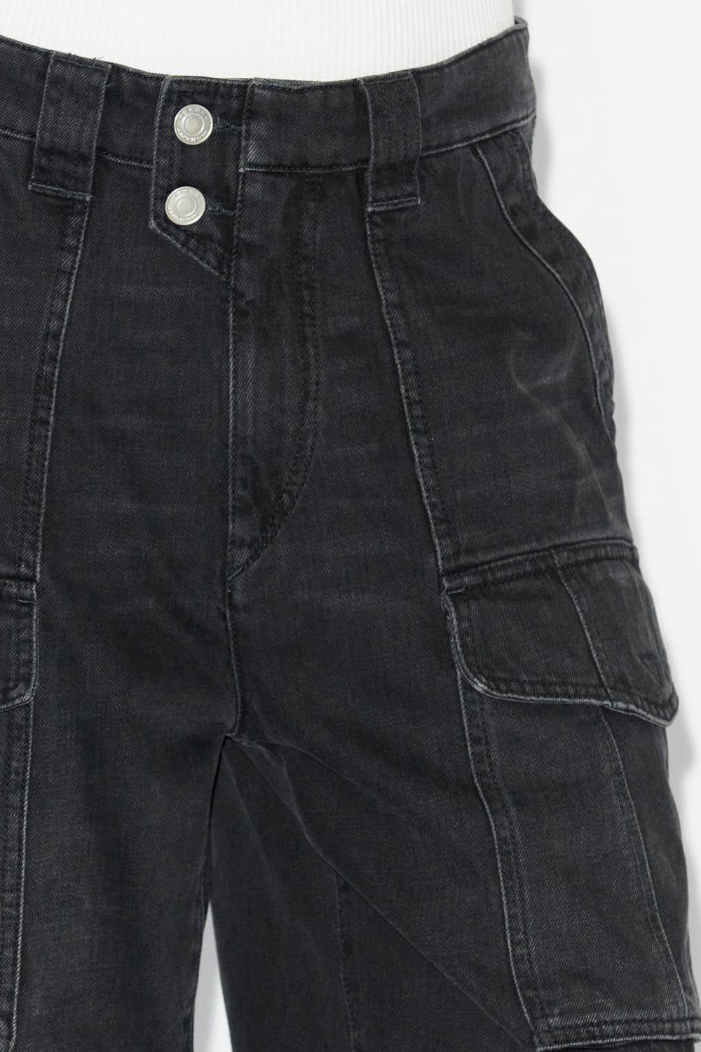 Long denim shorts with cargo pockets - Negro lavado - Woman - 3