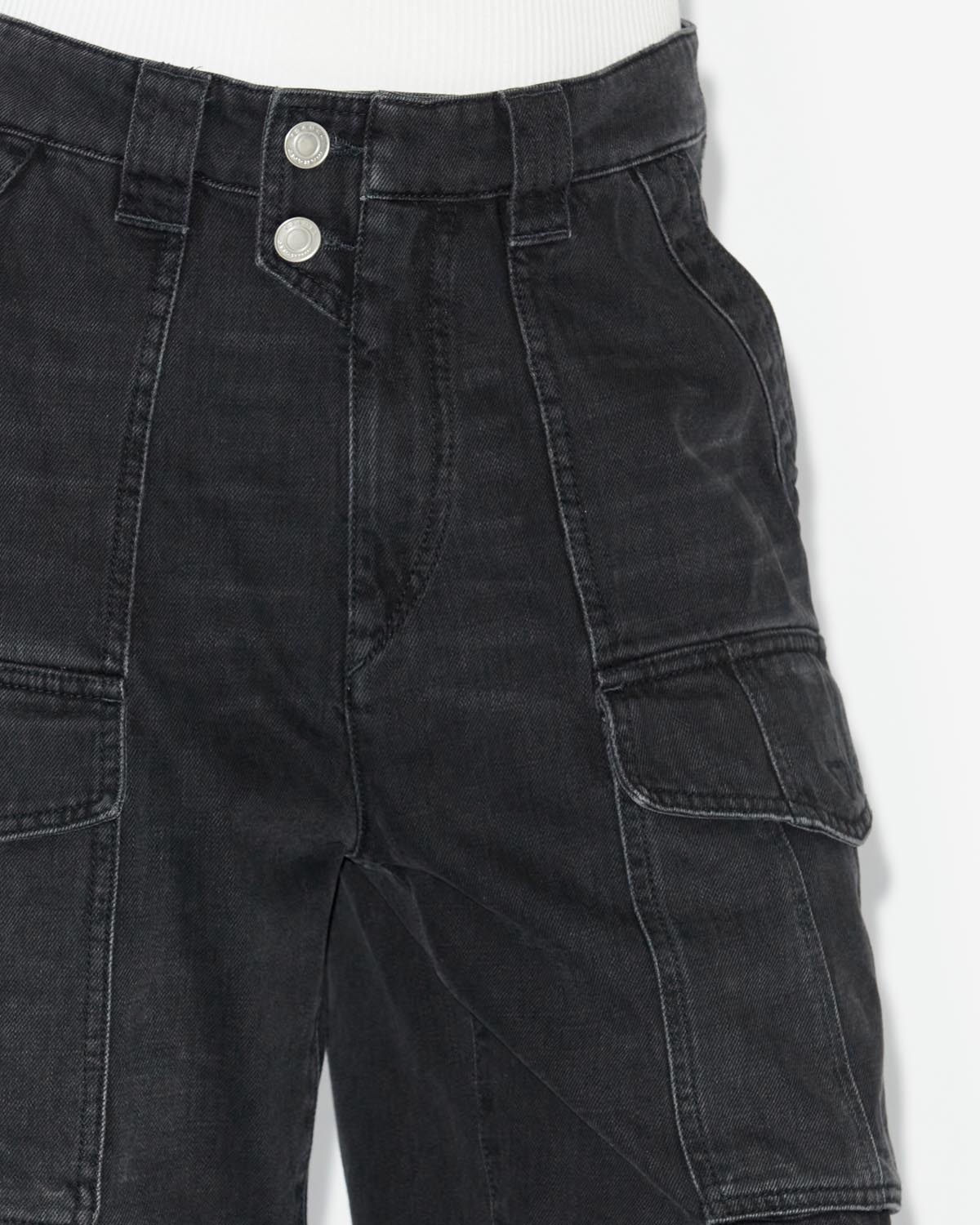 Long denim shorts with cargo pockets - Nero lavato - Woman - 2