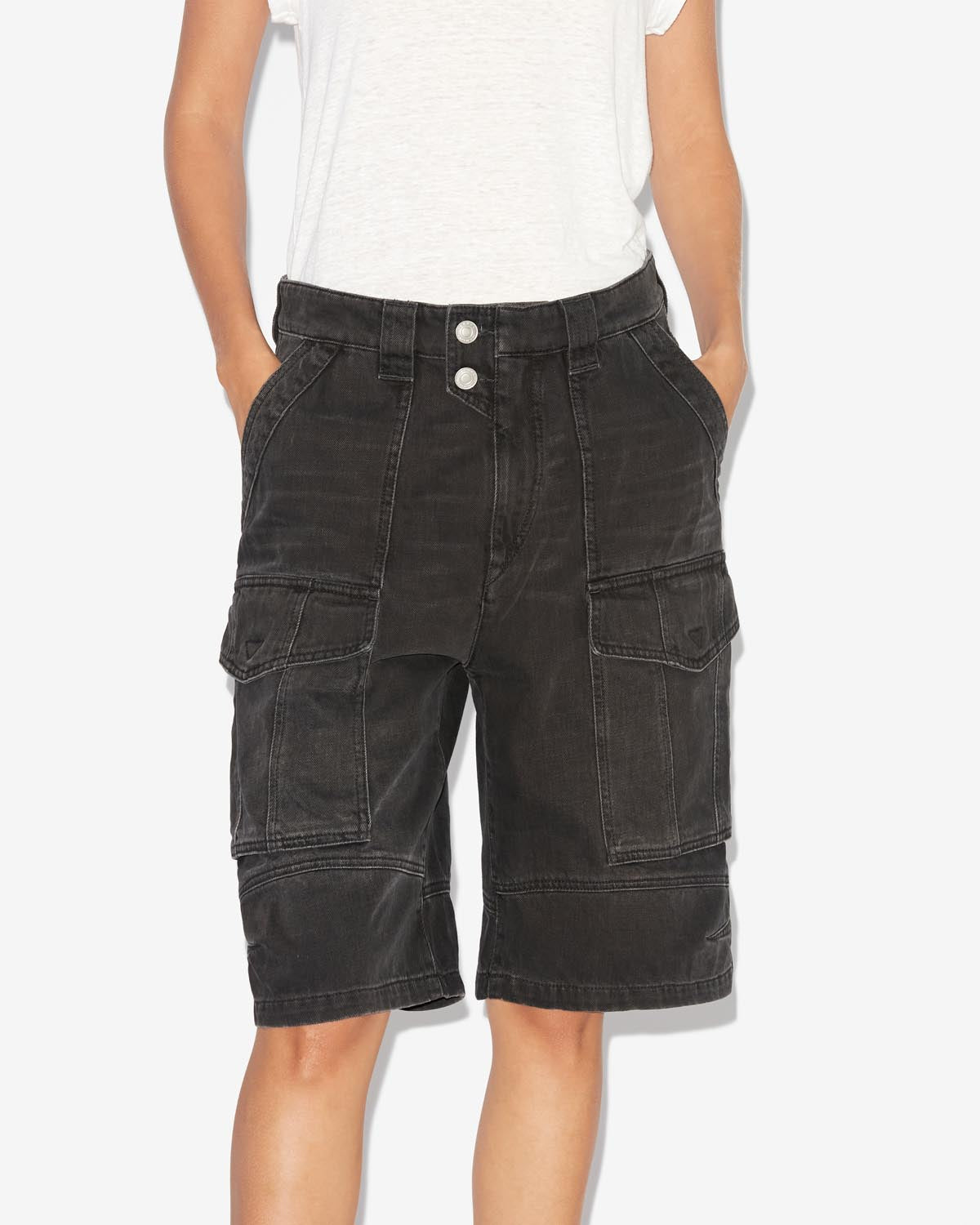 Long denim shorts with cargo pockets - Nero lavato - Woman - 3