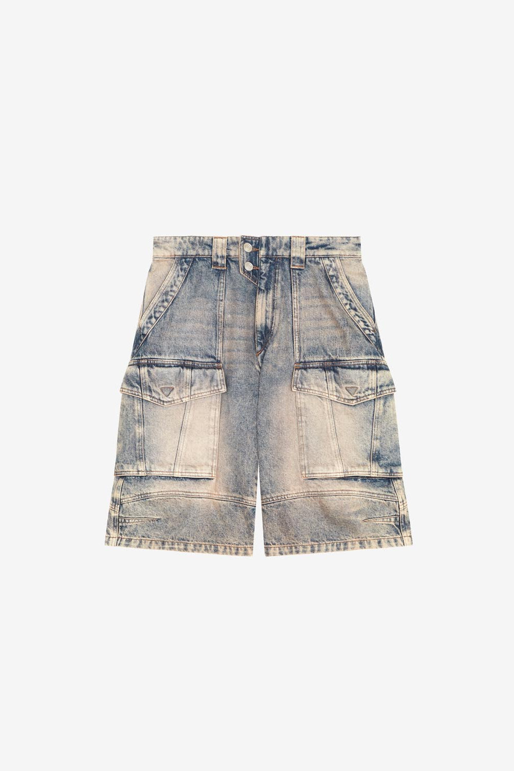 Long denim shorts with cargo pockets - Pinkish blue - Woman - 1