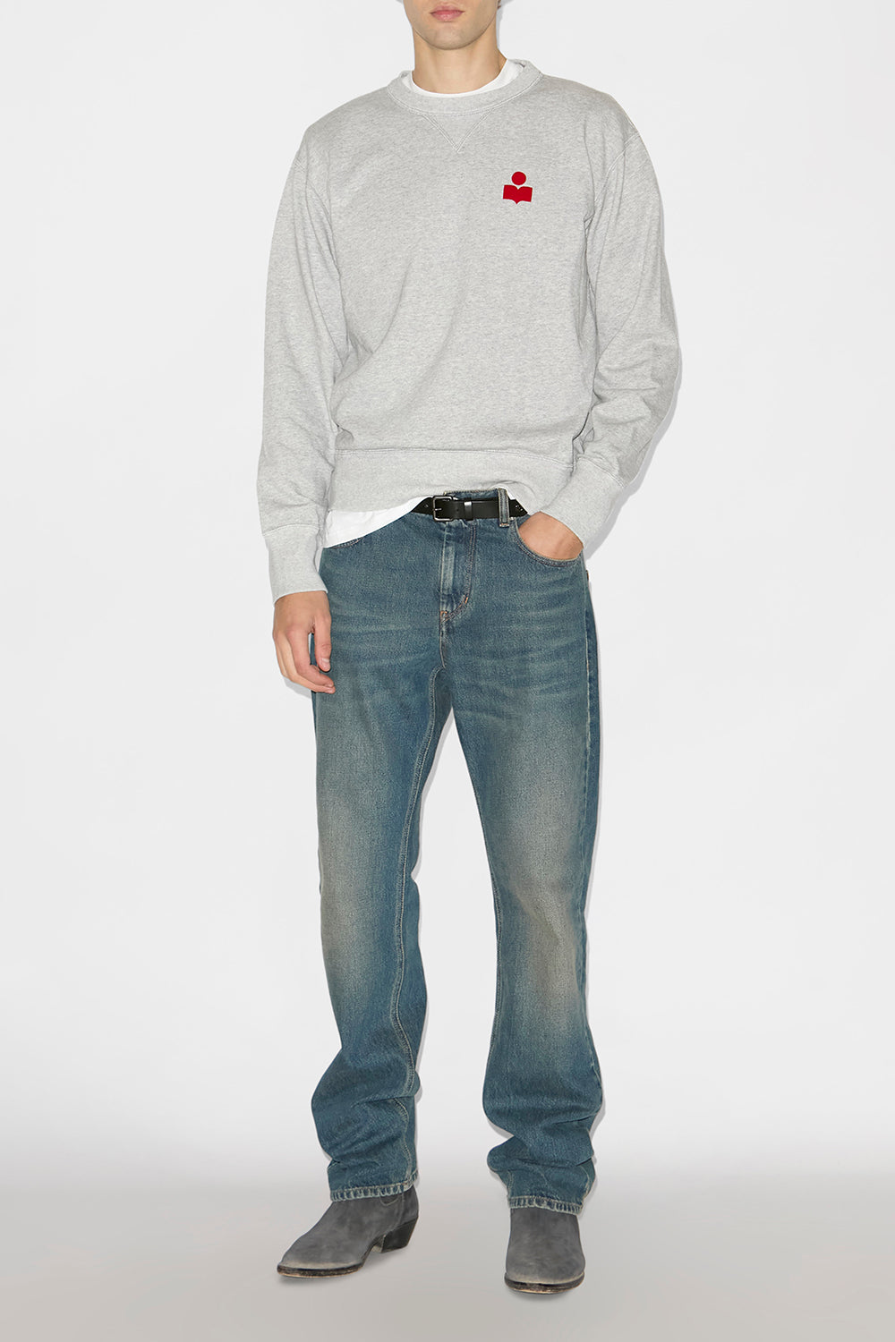 Mike cotton sweatshirt with logo - Gray-red - Man - 2