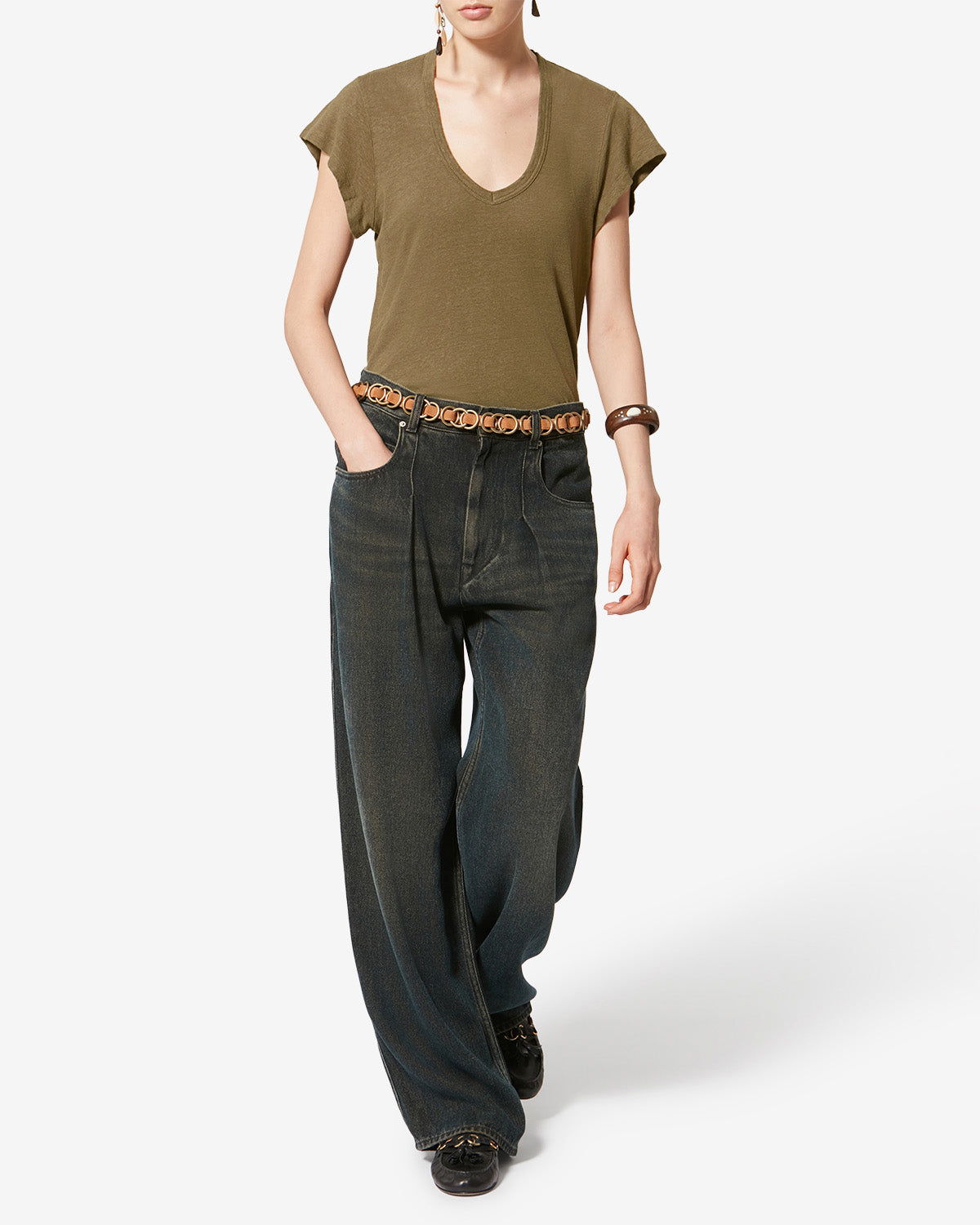 Zankou 리넨 쇼트 슬리브 티셔츠 - Dark khaki - Woman - 1