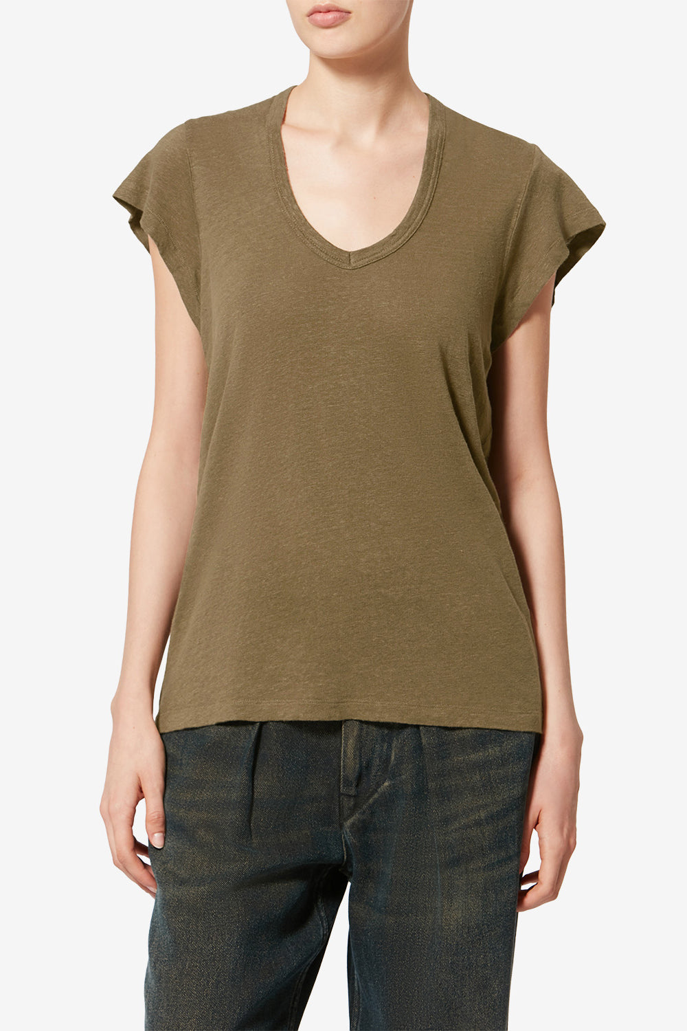 Kurzarm-t-shirt zankou aus leinen - Dark khaki - Woman - 4