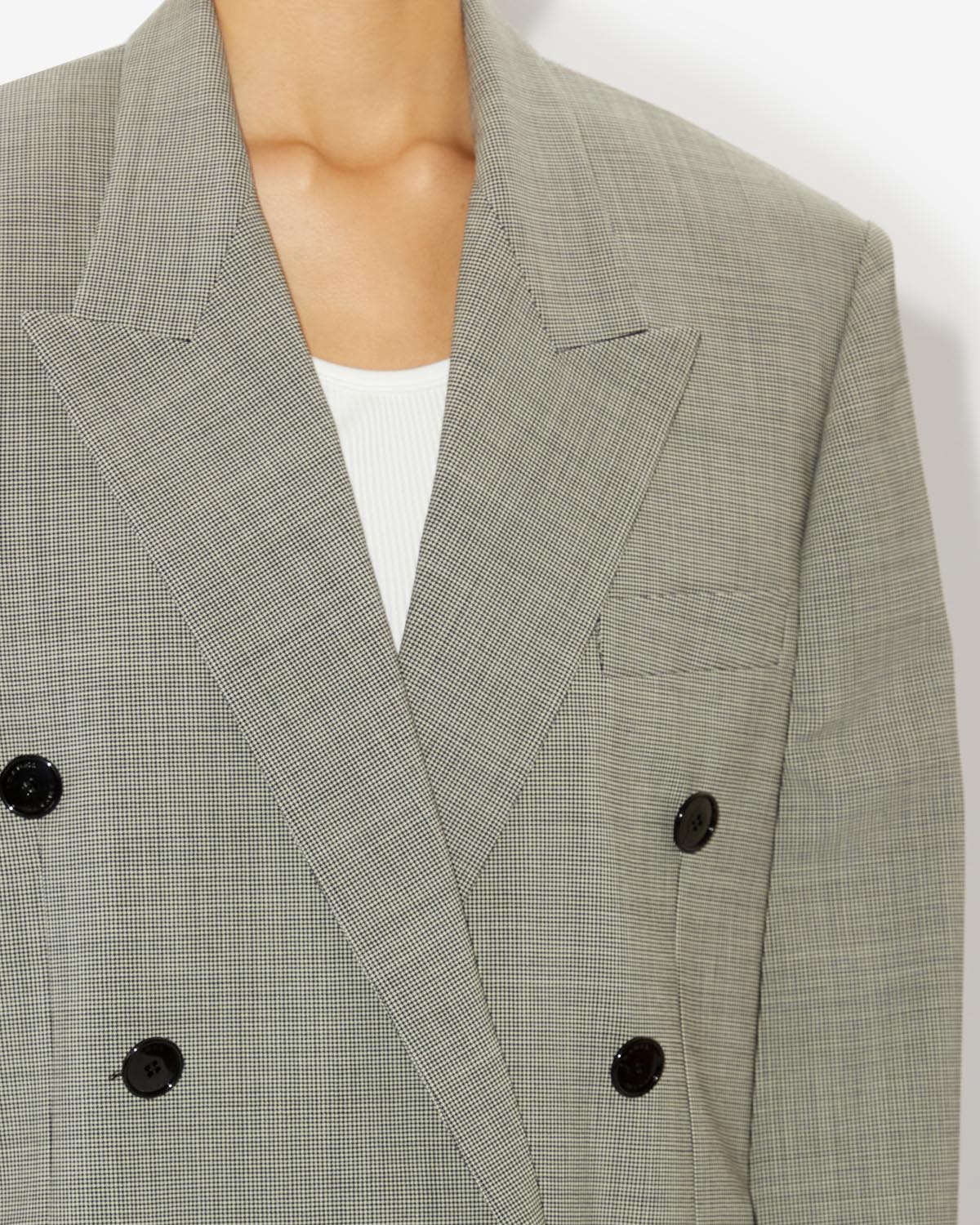 Americana cruzada con cuello solapa klero - Ecru and black - Woman - 2