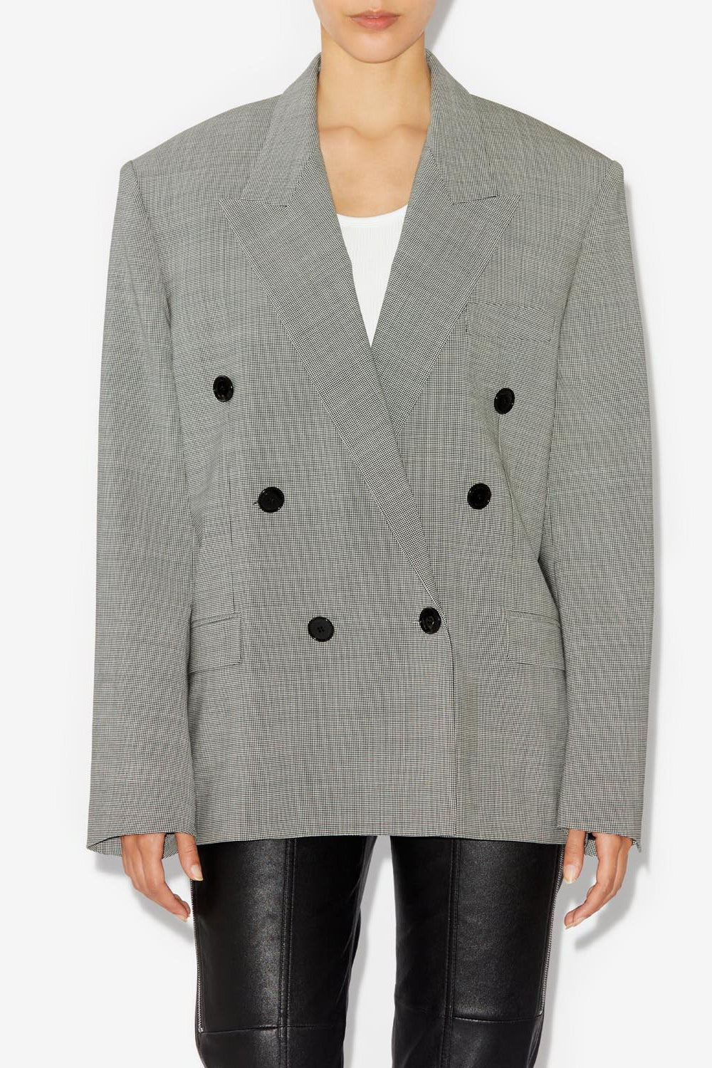 Klero double-breasted blazer jacket with lapel collar - Ecru and black - Woman - 4