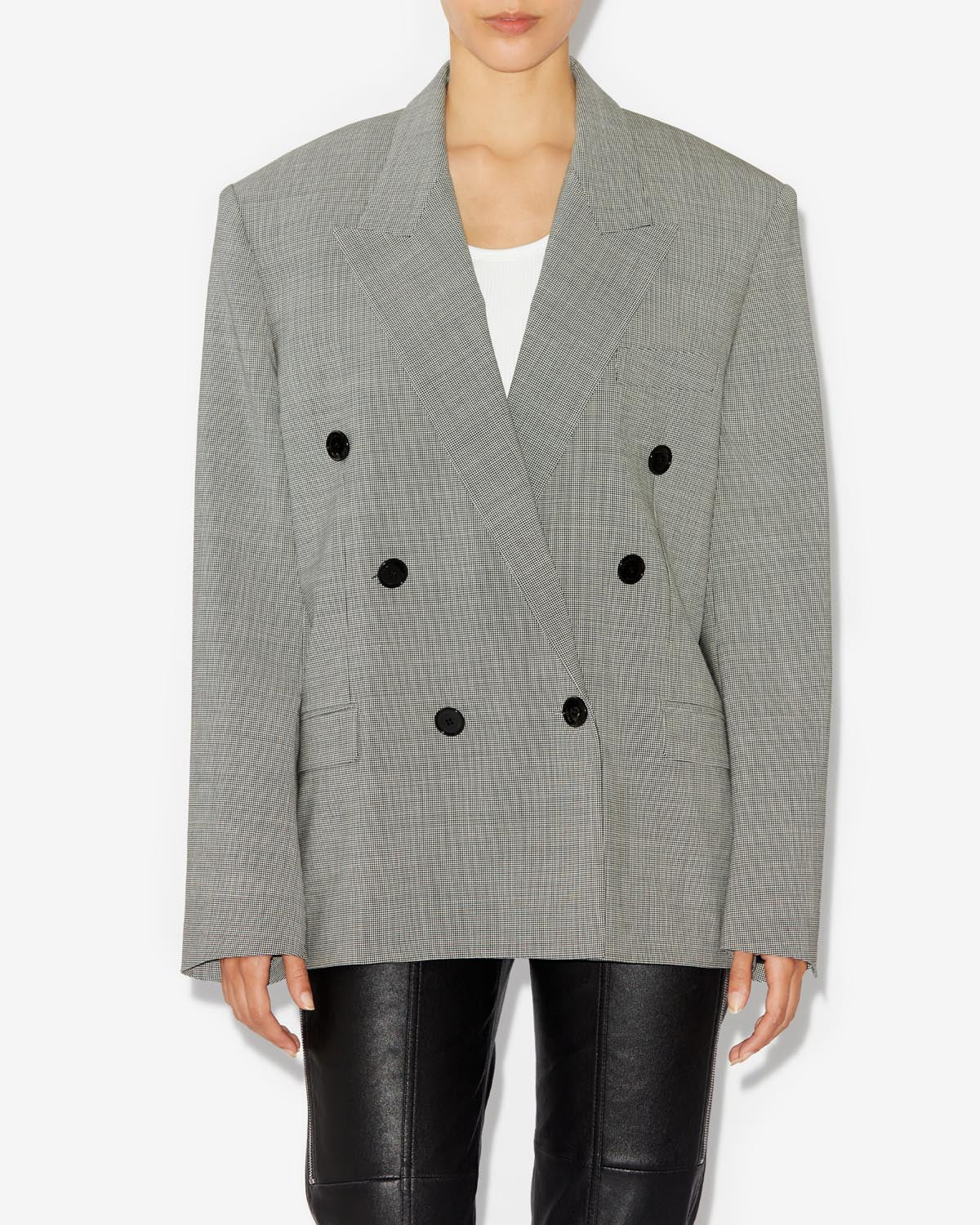 Americana cruzada con cuello solapa klero - Ecru and black - Woman - 3