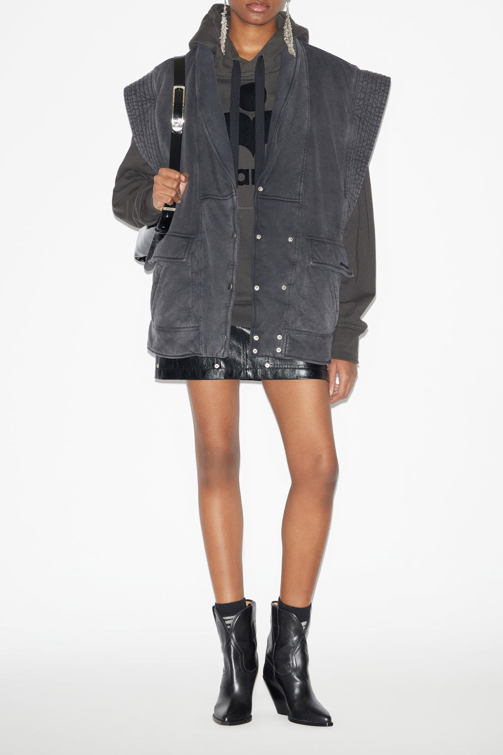 Naelle plain-colored cotton vest - Black - Woman - 2