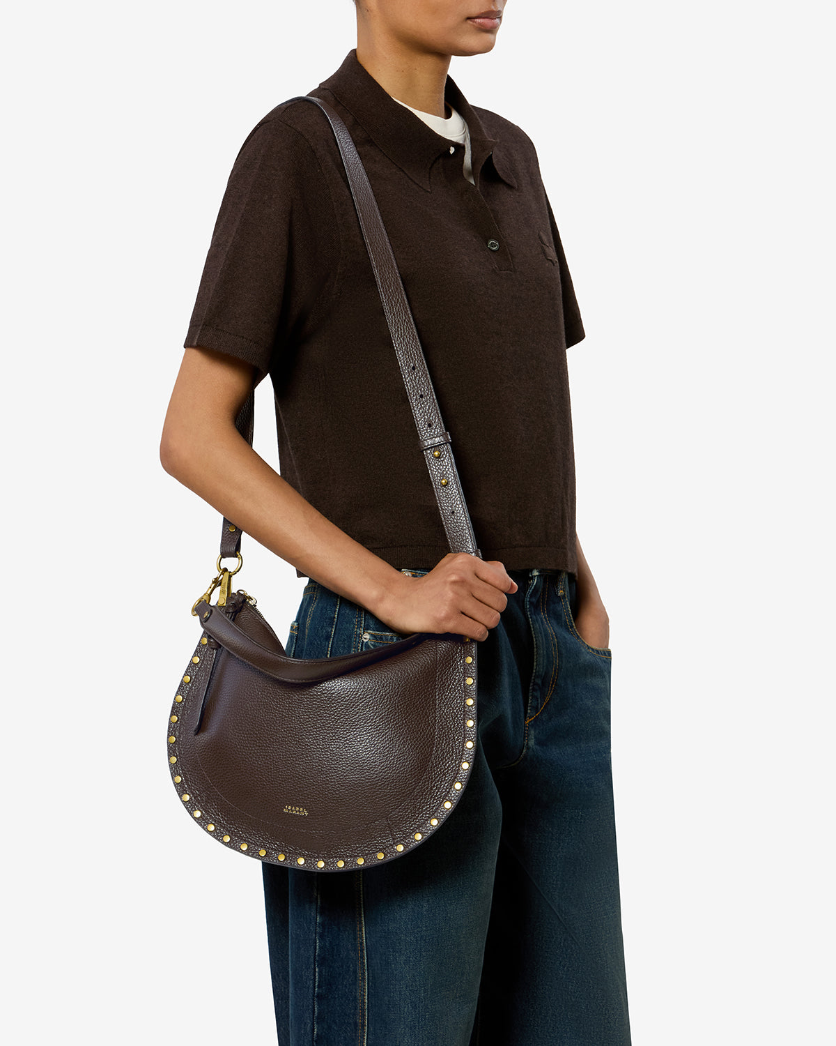Oskan Soft Zip bag in grained leather Woman Coffee | ISABEL MARANT