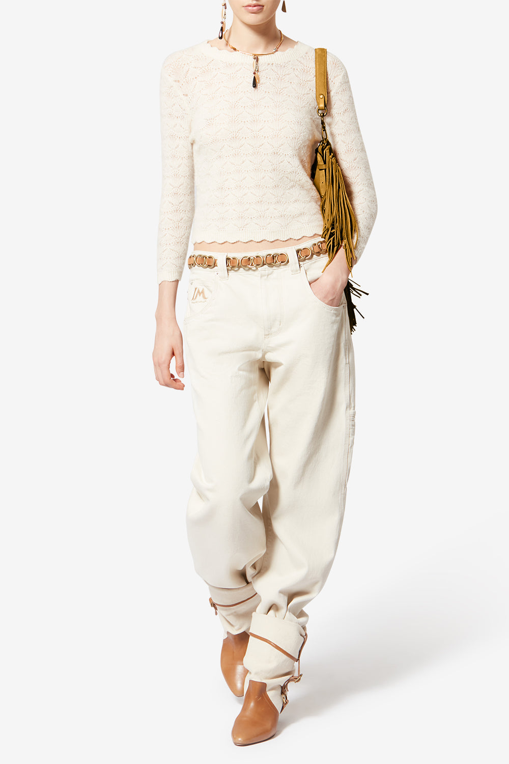 Borsetta in pelle di vitello scamosciata con frange oskan hobo zip - Saffron - Woman - 6