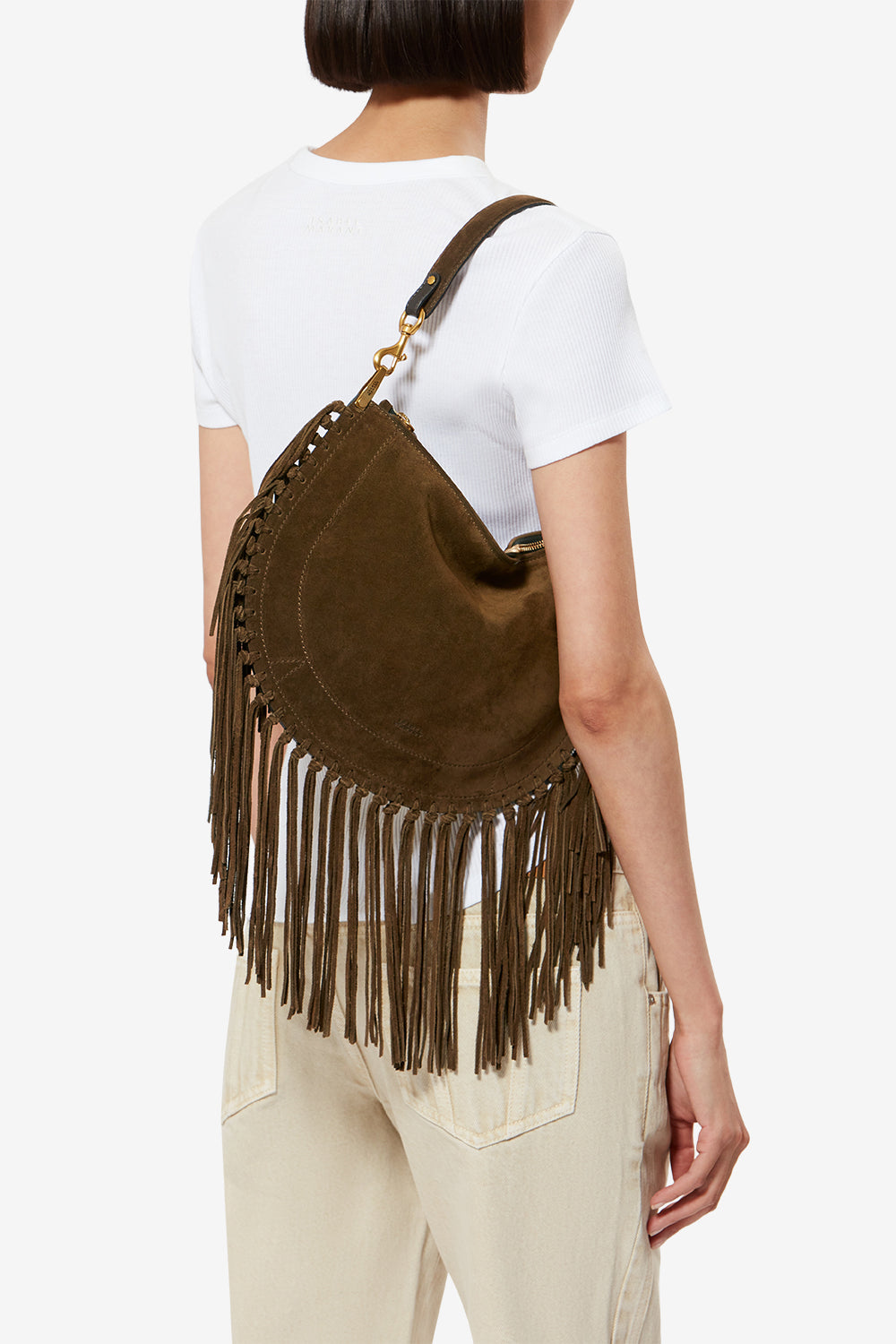 Borsetta in pelle di vitello scamosciata con frange oskan hobo zip - Bronzo - Woman - 2