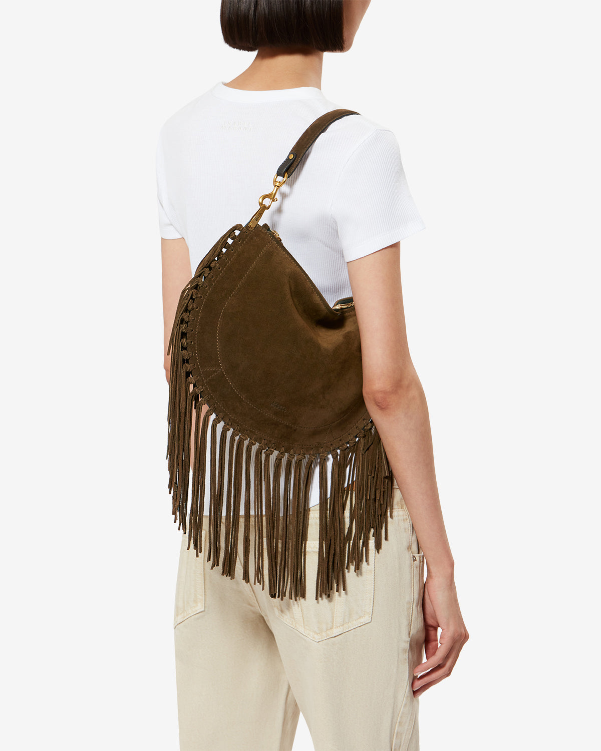 Oskan hobo zip fringed suede calfskin leather handbag - Bronze - Woman - 4