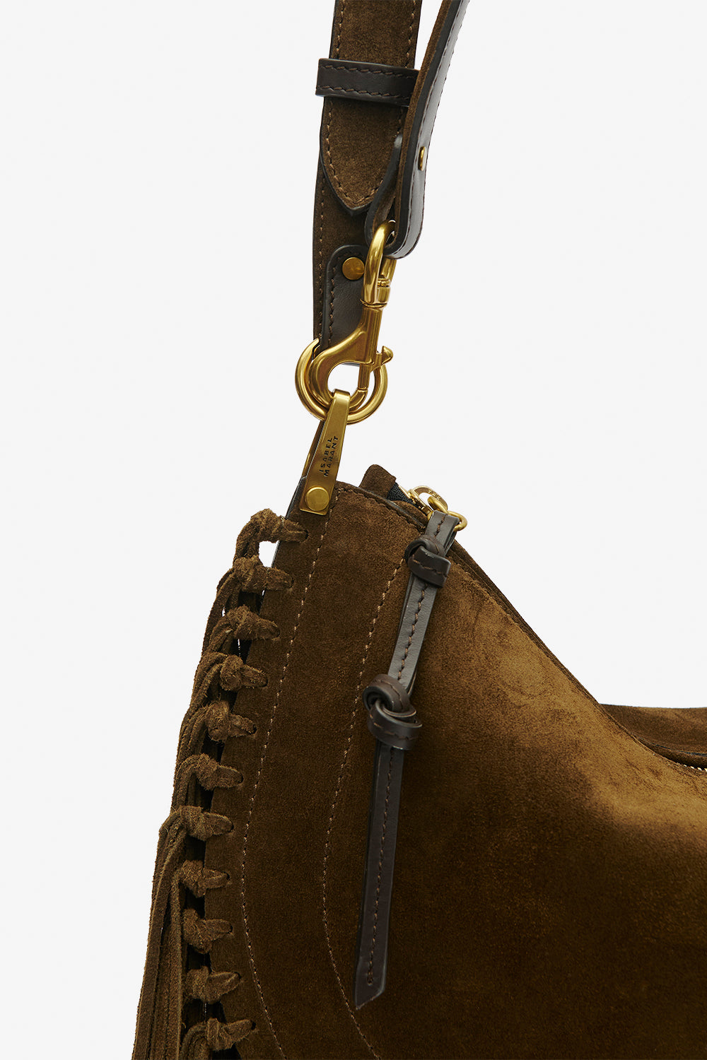 Borsetta in pelle di vitello scamosciata con frange oskan hobo zip - Bronzo - Woman - 4