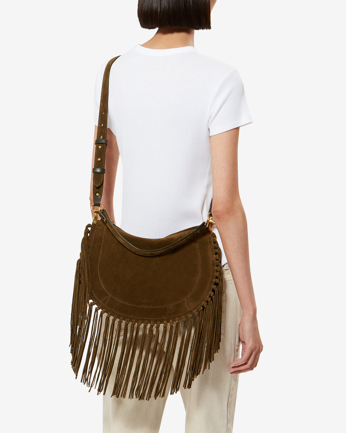 Oskan hobo zip fringed suede calfskin leather handbag - Bronze - Woman - 7