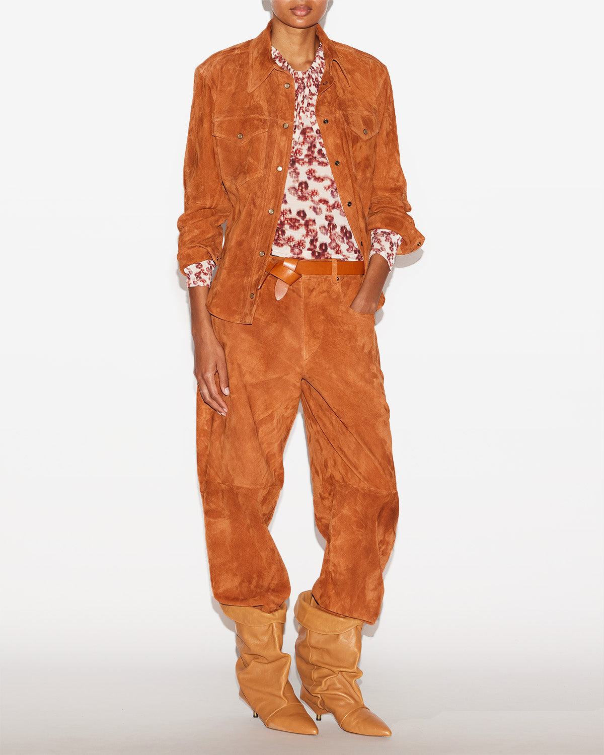 Delcia suede leather shirt - Cognac - Woman - 1