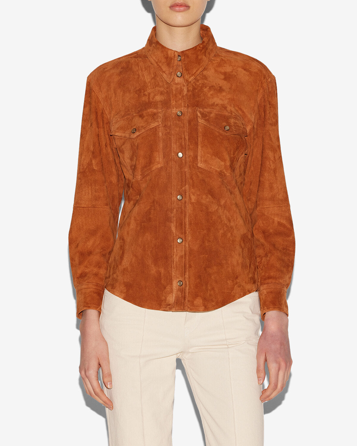 Delcia suede leather shirt - Cognac - Woman - 3